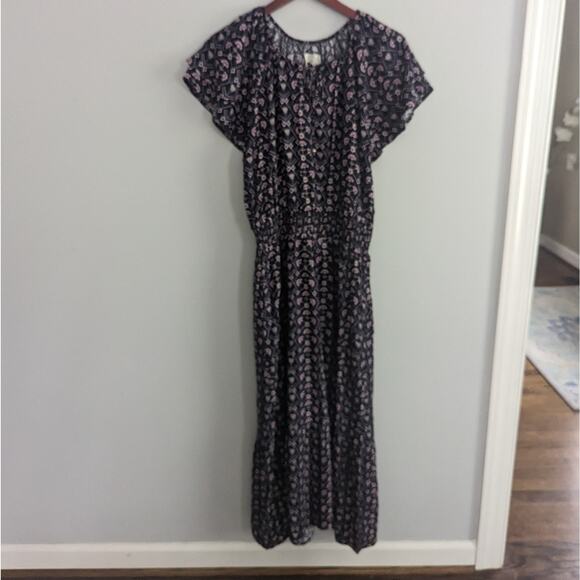 Women's Block Print Black Purple Bohemian Dress Small Maxi Destination 365 India - Picture 4 of 5